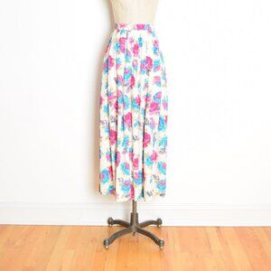 vintage 90s skirt Nicole Miller cream floral print cabbage roses rayon maxi M